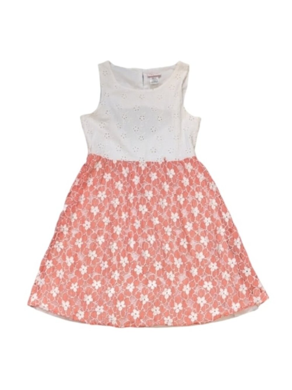 Bloom De Jeune Fille Dress Girls 16 White Coral Floral Eyelet Sleeveless Summer